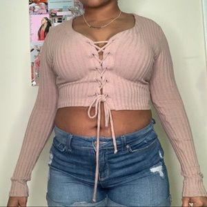 CORDUROY NUDE TIE CRIP TOP